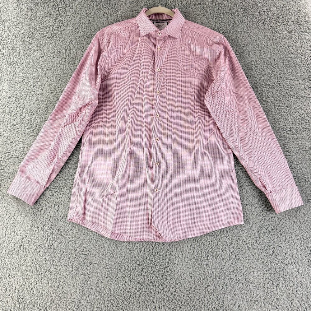 Charles Tyrwhitt Button-Up Shirt Mens Large Red Extra‎ Slim Fit Non-Iron Cotton